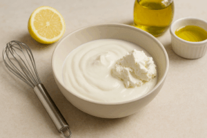 Joghurt und Frischkäse cremig rühren